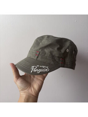 Original Penguin Olive Green Cotton Military Style Cap